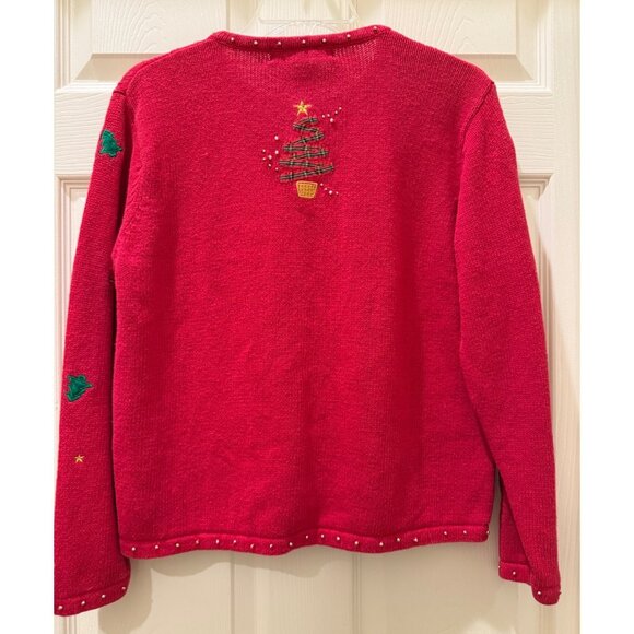 Vintage Segue Holiday Sweater With Festive Trees & Beaded Embellishments - Picture 2 of 7